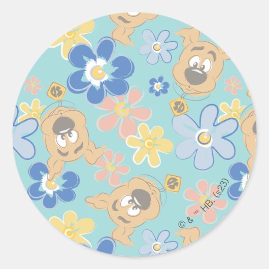 Puppy Scooby-Doo Flower Pattern Ronde Sticker (Voorkant)