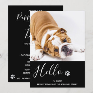 Puppy Shower Party - Elegant Black Modern New Pet Kaart