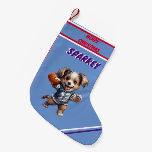 Puppy Spelen Football Kerstmis Kous / Naam Kleine Kerstsok (Voorkant (Hangend))