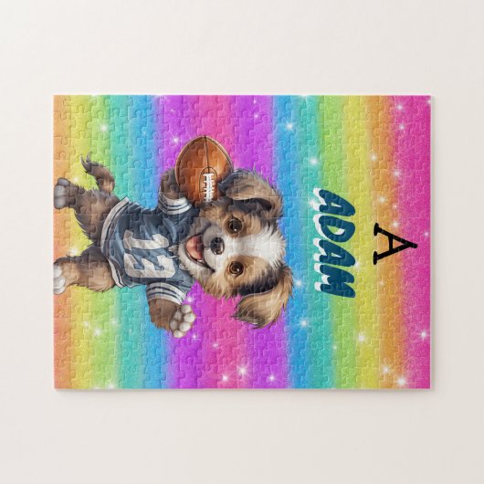 Puppy spelen Football met Rainbows & Naam Legpuzzel (Horizontaal)