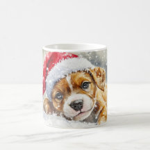 Puppy spelen met Santa Hat - Waterverf