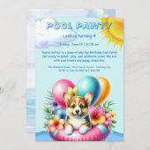 Puppy Splash Anniversaire Pool Party Invitation (Devant / Derrière)