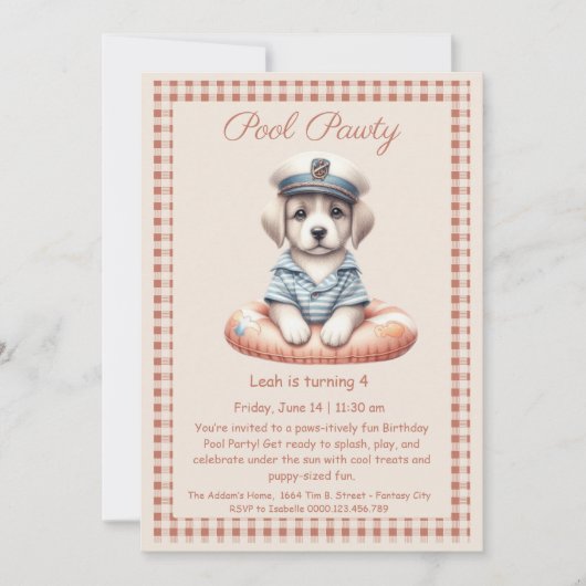 Puppy Splash Anniversaire Pool Party Invitation (Devant)