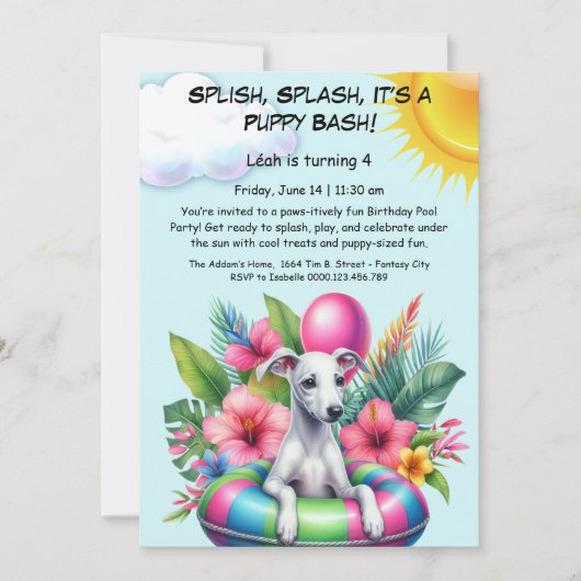 Puppy Splash Anniversaire Pool Party Invitation (Devant)