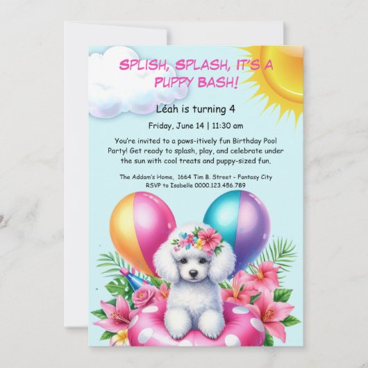 Puppy Splash Anniversaire Pool Party Invitation (Devant)