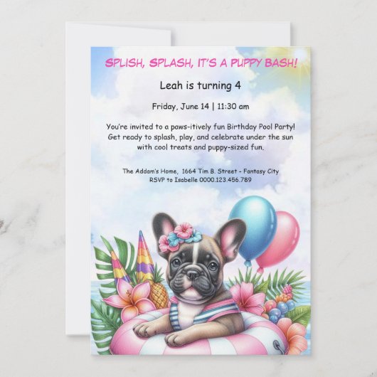 Puppy Splash Anniversaire Pool Party Invitation (Devant)