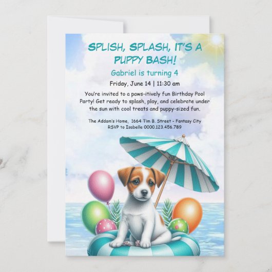 Puppy Splash Anniversaire Pool Party Invitation (Devant)