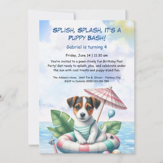 Puppy Splash Anniversaire Pool Party Invitation (Devant)