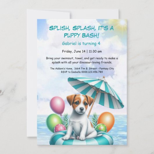 Puppy Splash Anniversaire Pool Party Invitation (Devant)