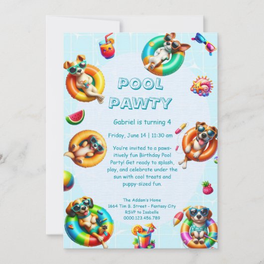 Puppy Splash Anniversaire Pool Party Invitation (Devant)