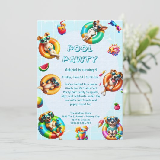 Puppy Splash Anniversaire Pool Party Invitation (Debout devant)