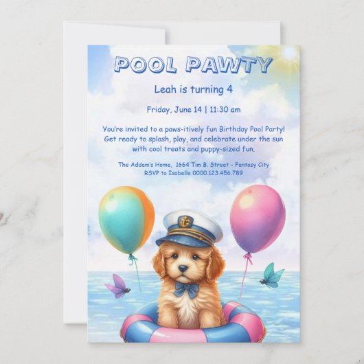 Puppy Splash Anniversaire Pool Party Invitation (Devant)