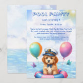 Puppy Splash Anniversaire Pool Party Invitation (Devant / Derrière)