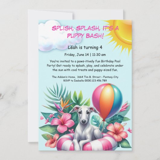 Puppy Splash Anniversaire Pool Party Invitation (Devant)