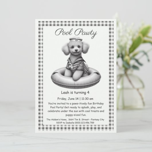 Puppy Splash Anniversaire Pool Party Invitation (Debout devant)