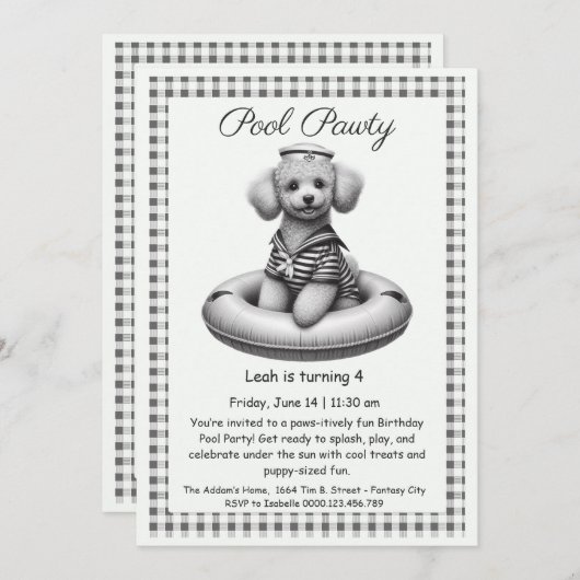 Puppy Splash Anniversaire Pool Party Invitation (Devant / Derrière)