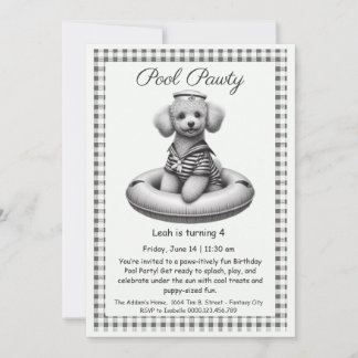 Puppy Splash Anniversaire Pool Party Invitation