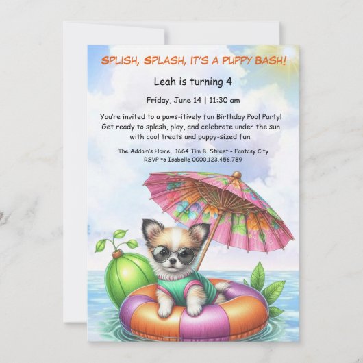 Puppy Splash Anniversaire Pool Party Invitation (Devant)