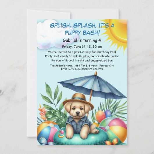 Puppy Splash Anniversaire Pool Party Invitation (Devant)