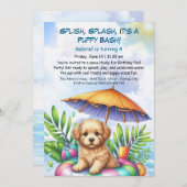 Puppy Splash Anniversaire Pool Party Invitation (Devant / Derrière)