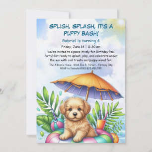 Puppy Splash Anniversaire Pool Party Invitation