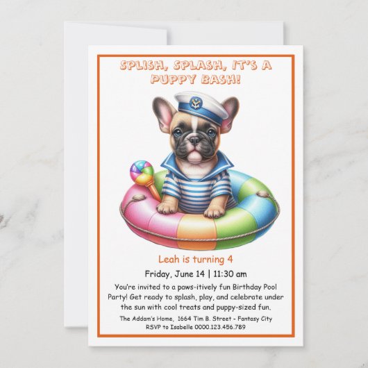 Puppy Splash Anniversaire Pool Party Invitation (Devant)