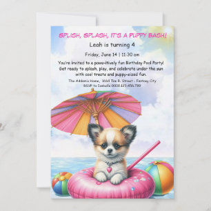 Puppy Splash Anniversaire Pool Party Invitation