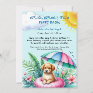 Puppy Splash Anniversaire Pool Party Invitation