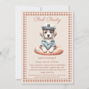 Puppy Splash Verjaardag Pool Party Uitnodiging