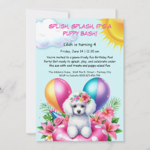 Puppy Splash Verjaardag Pool Party Uitnodiging