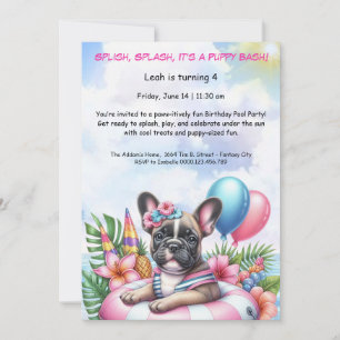 Puppy Splash Verjaardag Pool Party Uitnodiging