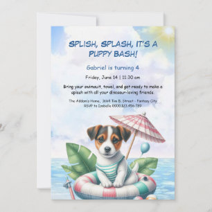 Puppy Splash Verjaardag Pool Party Uitnodiging