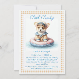 Puppy Splash Verjaardag Pool Party Uitnodiging