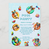 Puppy Splash Verjaardag Pool Party Uitnodiging (Voorkant / Achterkant)