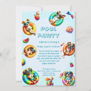 Puppy Splash Verjaardag Pool Party Uitnodiging