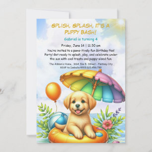 Puppy Splash Verjaardag Pool Party Uitnodiging