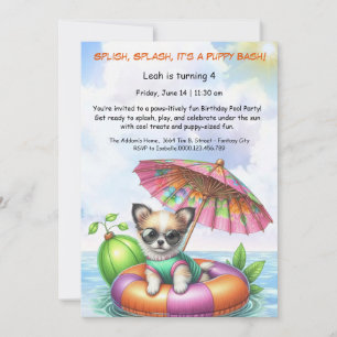 Puppy Splash Verjaardag Pool Party Uitnodiging