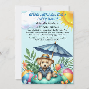 Puppy Splash Verjaardag Pool Party Uitnodiging