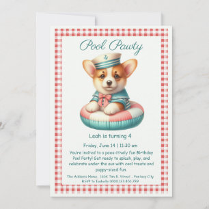 Puppy Splash Verjaardag Pool Party Uitnodiging