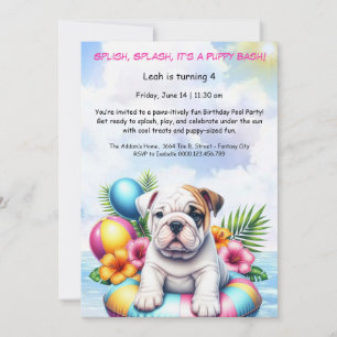 Puppy Splash Verjaardag Pool Party Uitnodiging
