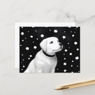 Puppy & sterren in zwart-wit Retro Briefkaart