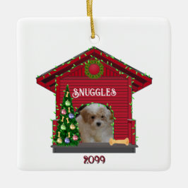 Puppy Upload Photo Decorated Dog House met kerst Keramisch Ornament
