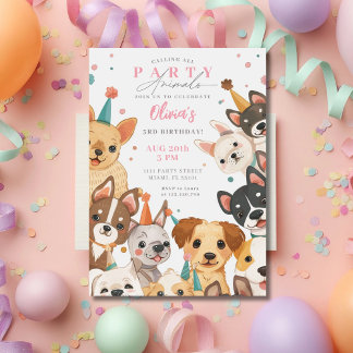Puppy Verjaardag Uitnodiging Hond Party Meisje Ver