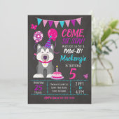 Puppy Verjaardag Uitnodiging Meisje Paw-ty Husky (Staand voorkant)