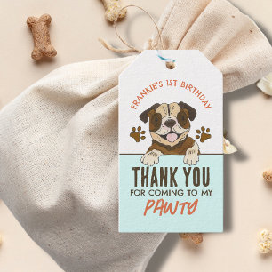 Puppy Verjaardagsfeestje Bull Dog Bedankt Cadeaulabel