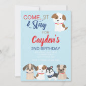 Puppy verjaardagsfeestje uitnodiging Blauw Rood (Voorkant)