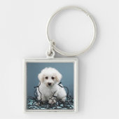 Puppy verwikkeld in kerstverlichting sleutelhanger (Voorkant)