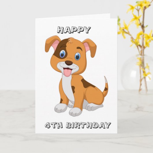 PUPPY WISHEERT OP *4th BIRTHDAY* KAART (Gele Bloem)