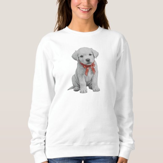 Puppy with Red Bow Sweatshirt Cute Puppy Crewneck (Devant)