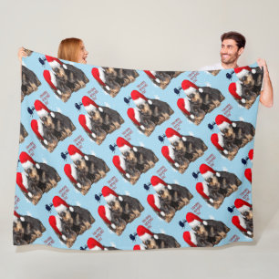 Puppy Witte Kerstmis Met Kerstman Slede Fleece Deken